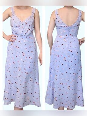 Row A Floral Lavender V-Neck Midi Dress size XS